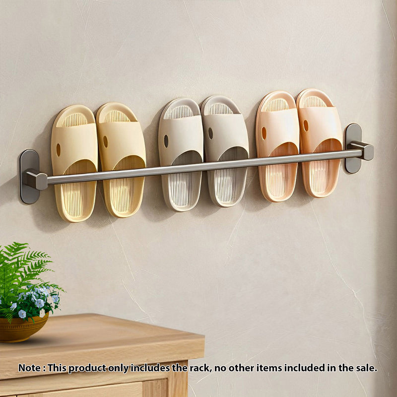 2X 69cm Wall Mounted Aluminum Slipper Rack Black Adhesive Rust Proof