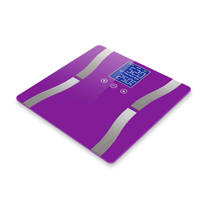 Glass Lcd Digital Body Fat Scale 180kg 8 User Strain Gauge Purple
