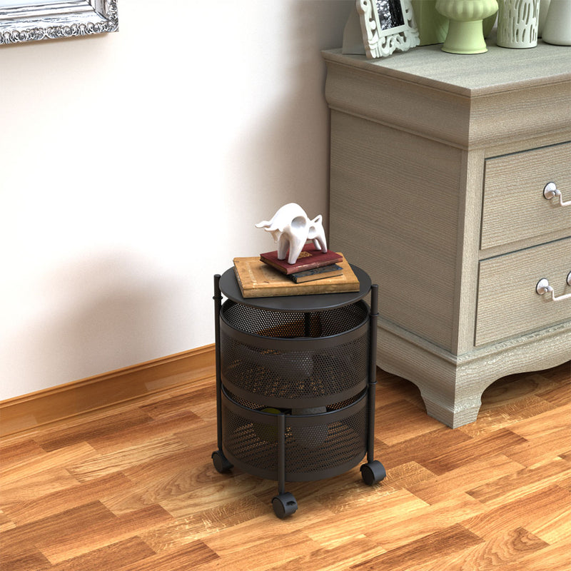 2 Tier Steel Rotating Kitchen Cart Locking Wheels Black 30x30x45cm