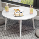 White Portable Floor Table Round Space-Saving Particleboard Metal 60cm 35cm