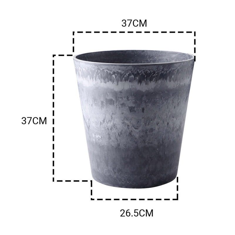 2X 37cm Weathered Grey Resin Plant Pots Cement Look Indoor Outdoor Planters