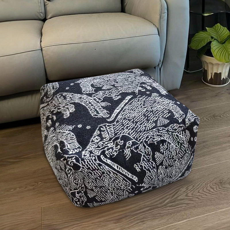 Squared Pouffe Velvet Cotton Blend 55x55x30cm Black Seat Cushion Footstool