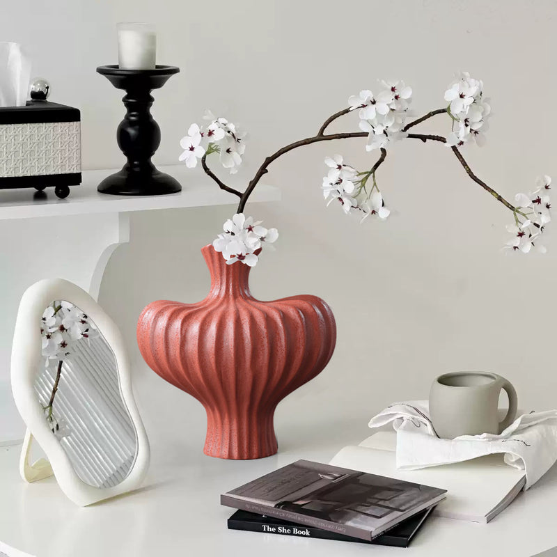 Handmade Ceramic Decorative Vase 28X30cm Matte Red Countertop Porch Decor