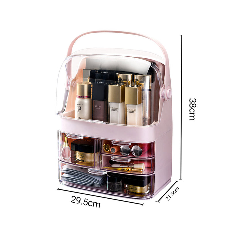 3 Tier Pink Makeup Storage Organizer ABS Plastic Waterproof Dustproof Handle