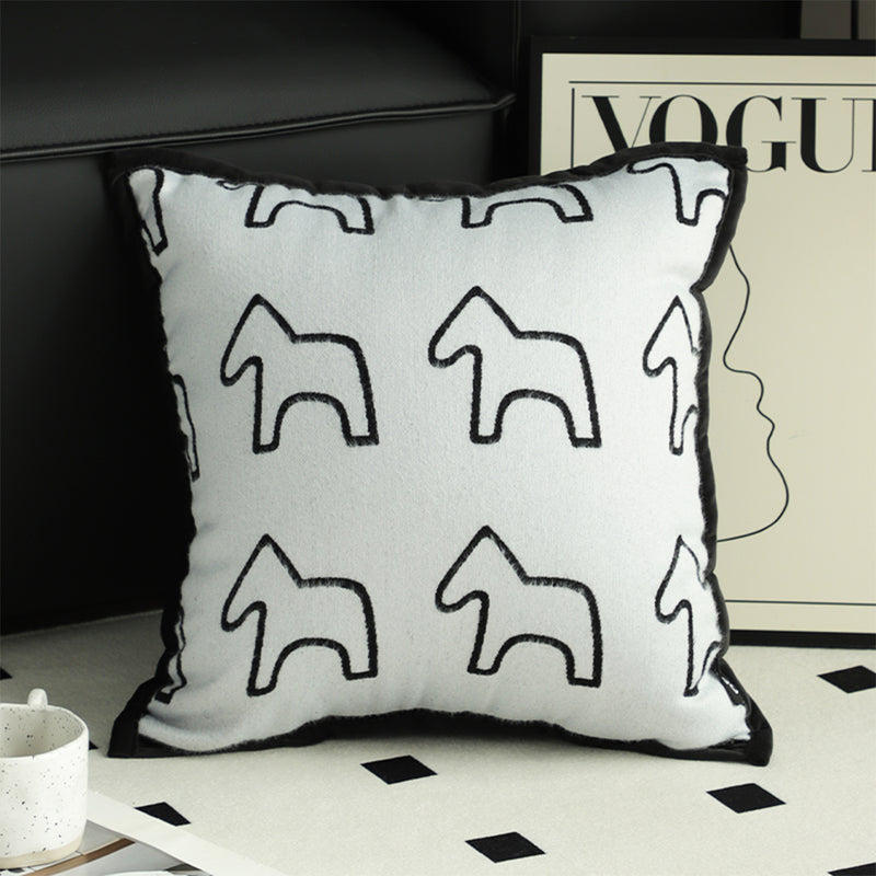White Square Throw Pillow Teddy Fleece Pony Design Decorative Cushion 45cm