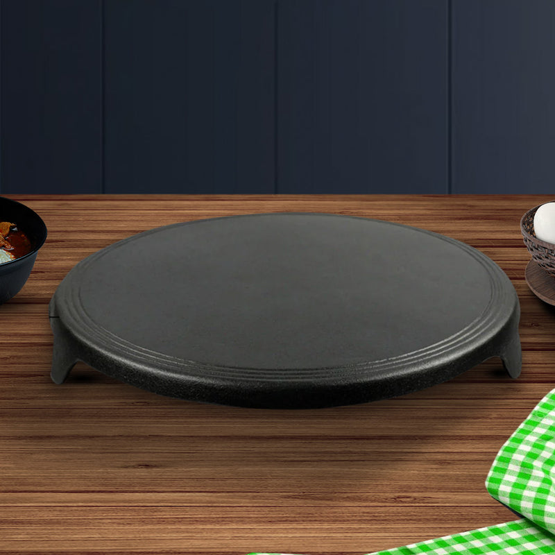 2X 33CM Reversible Cast Iron Crepe Pan Pre-Seasoned Nonstick Black Camping