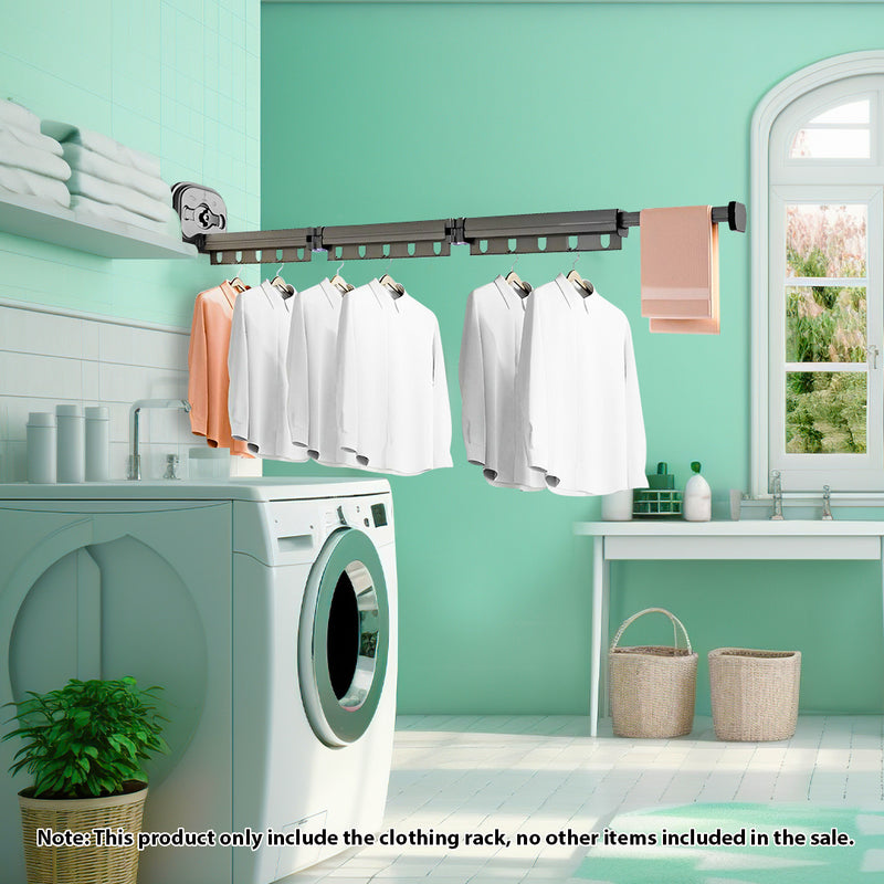 2X 127.5cm Wall Mounted Aluminum Clothes Dry Rack Retractable Foldable Gray 10kg