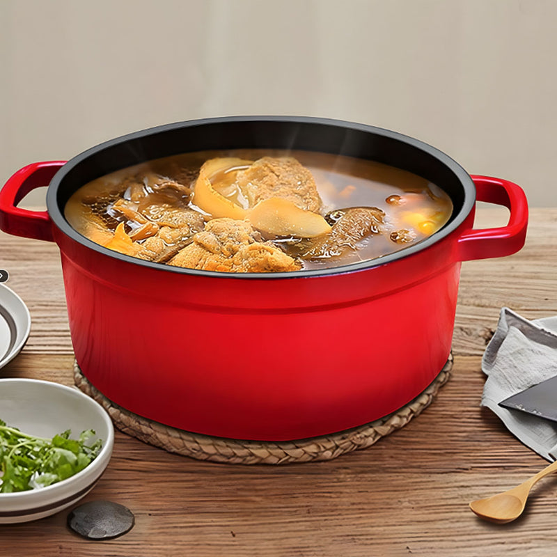 Enameled Cast Iron 24cm Casserole Stewpot With Lid 3.6L Red Dishwasher Safe