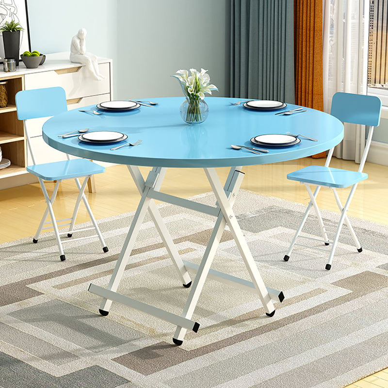 Blue Round Dining Table MDF 60cm Folding Portable Space Saving Home Decor