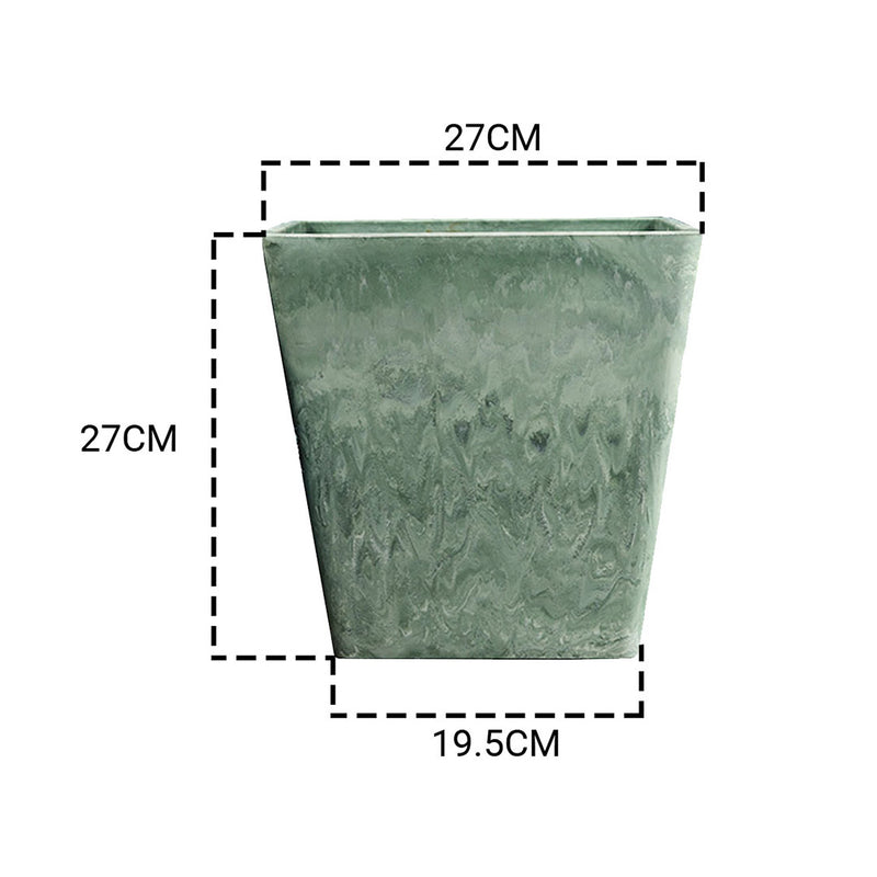 2X 27cm Green Grey Square Resin Tapered Planter Concrete Look Indoor