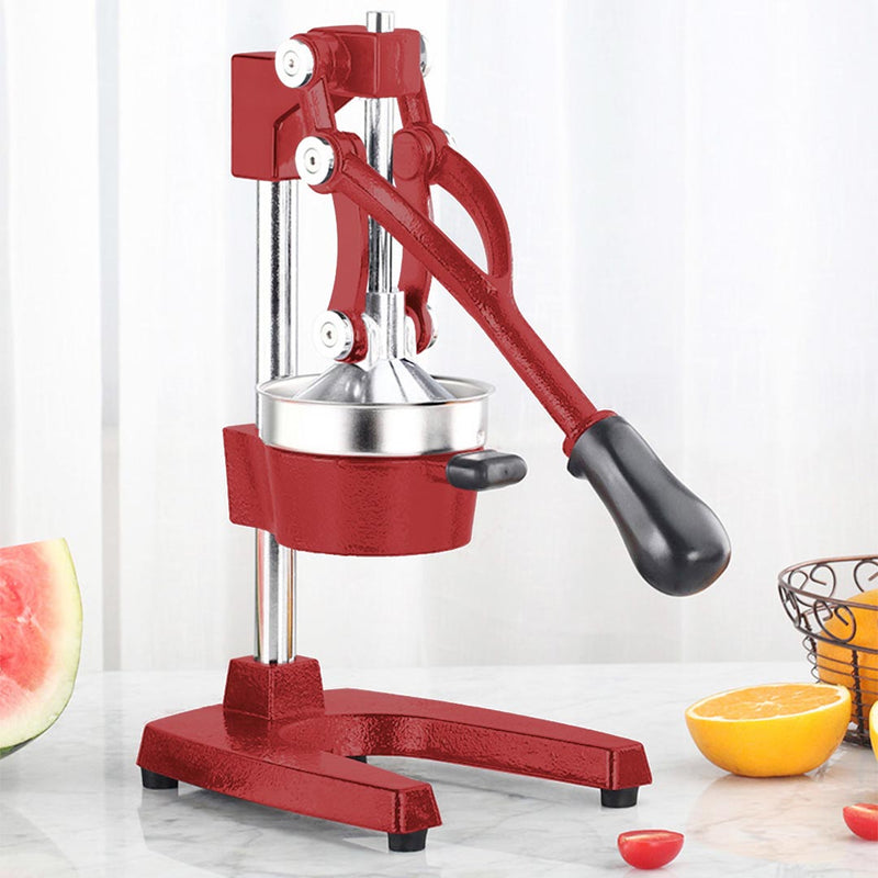 Commercial Manual Cast Iron Juicer 304 Stainless Cone Heavy Duty Handle Red