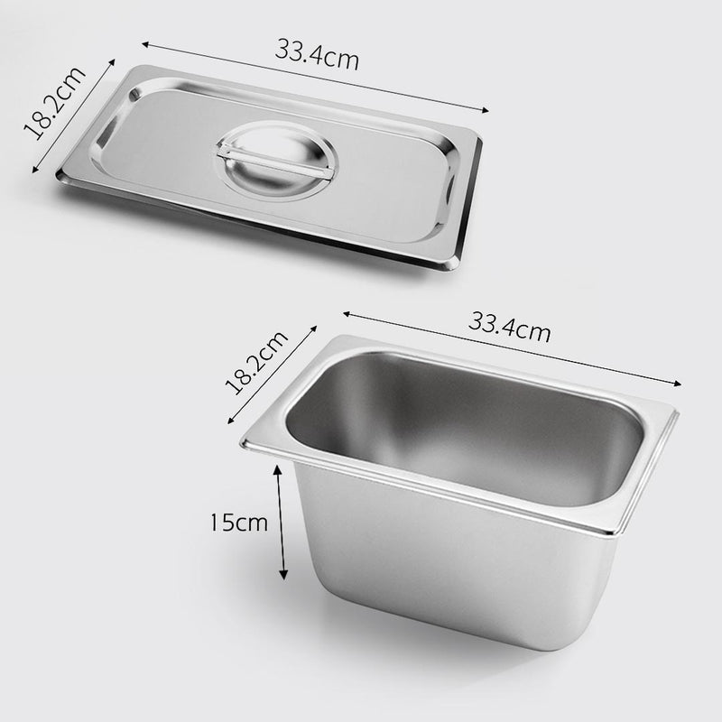 2X Gastronorm 1/3 Pan 15cm Deep Stainless Steel Stackable Tray With Lid