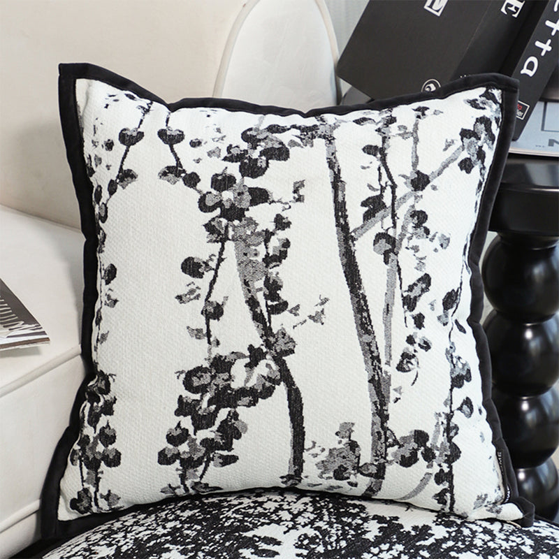 2X Botanical Cushions 50cm Polyester Cotton Black White Modern Home Decor