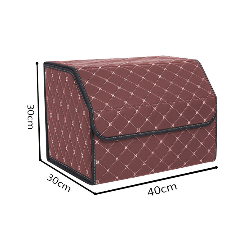 Leather Car Boot Organizer Medium Foldable Collapsible Storage Box Coffee Gold
