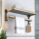 62cm Wall Mounted Black Gold Aluminum Towel Rack Organizer With Hooks