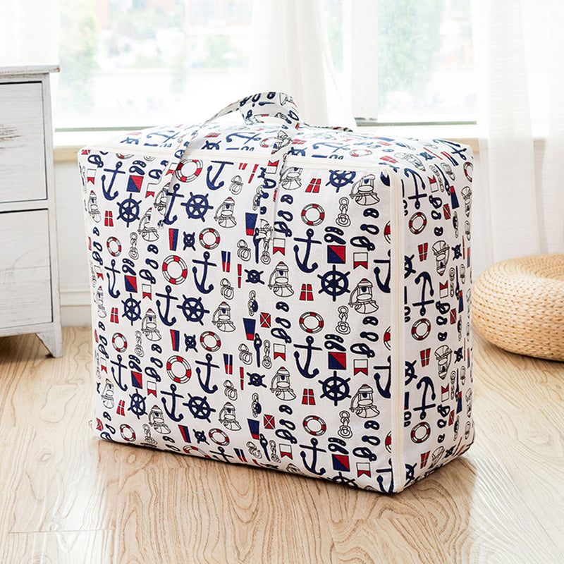 Large Foldable Travel Storage Bag Double Zipper Nautical Icons 60cmx24cmx40cm