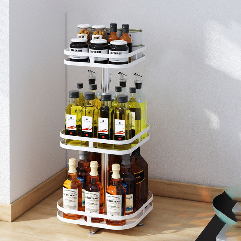 3 Tier Carbon Steel White Square Rotating Spice Rack Countertop 24x24x59cm