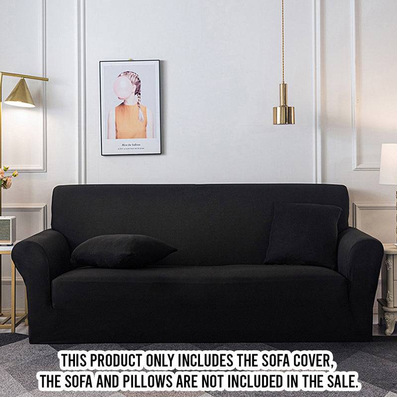 1 Seater Black Stretch Polyester Sofa Slipcover Fits 90 To 140 Cm