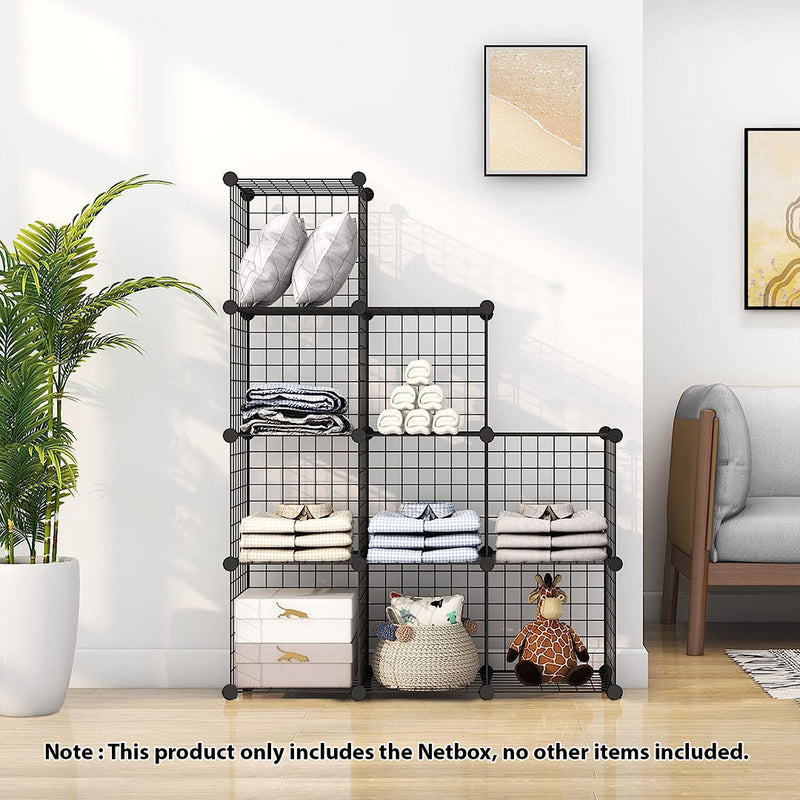 2X 9 Cube 3 Column Iron Wire Mesh Storage Organizer Black 110.5x37x146cm