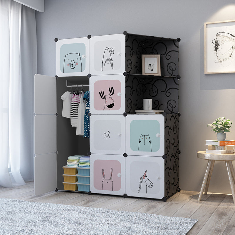 10 Cubes Portable Black Wardrobe Polypropylene Modular Storage Closet With Doors