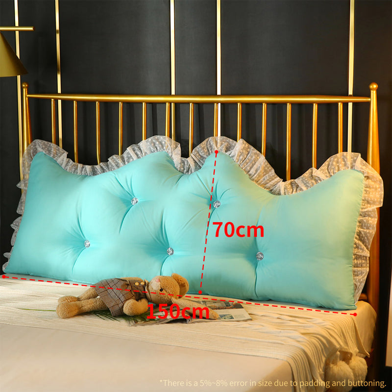 150cm Light Blue Princess Headboard Pillow Ruffle Lace Backrest Cushion