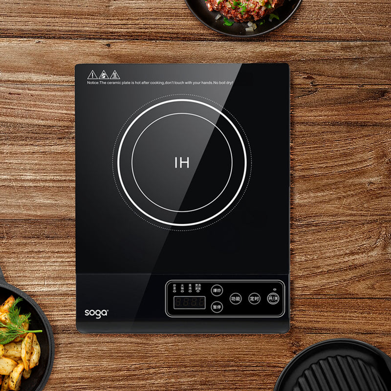35.5cm Portable Induction Smart Cooktop 2000W Glass Digital Led Display Black