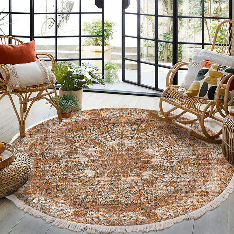 120cm Mandala Round Polyester Area Rug Anti Slip Plush Living Room Decor