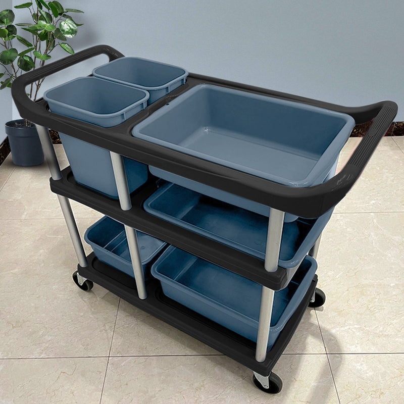 2X 3-Tier Aluminum Steel Utility Cart With Bins For Commercial Kitchen Blue