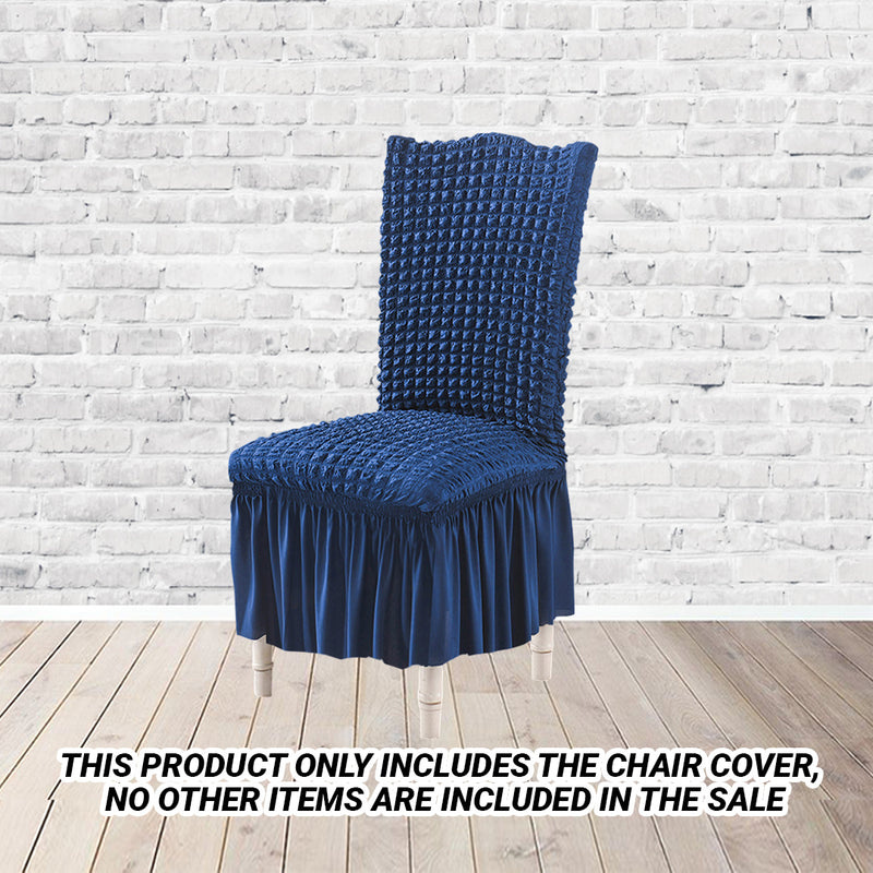 2X Blue Polyester Chair Cover Seat Protector Ruffle Skirt Fits Back 45 To 60 Cm