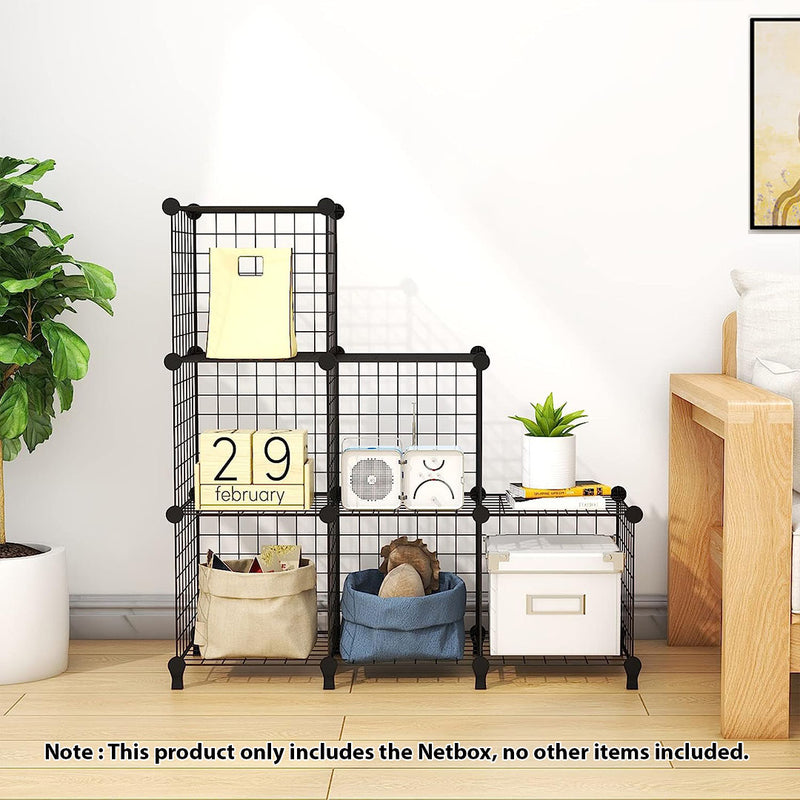 2X Black 6 Cube Portable Modular Wire Mesh Storage Organizer 110x37x110cm