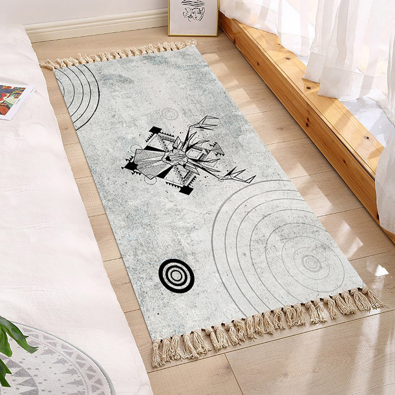 90cm Multicolor Woven Area Rug Carpet Cotton Polyester Soft Striped Tassels