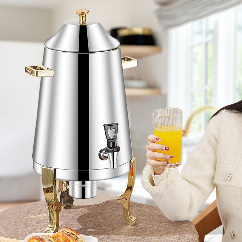 Stainless Steel 13L Beverage Dispenser Silver Gold Trim Elegant Design