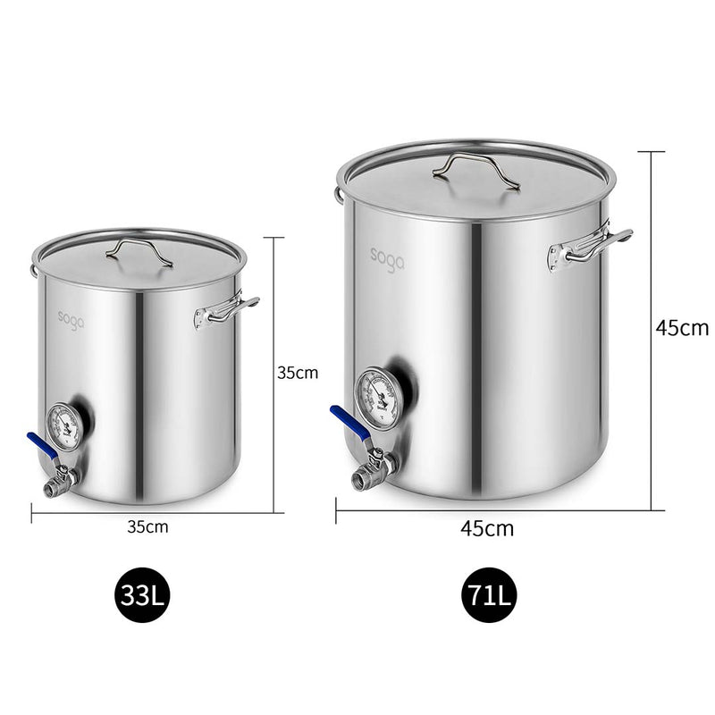 Stainless Steel Brewery Pot With Valve 33L 71L 35CM 45CM Polished Cooking Kettle