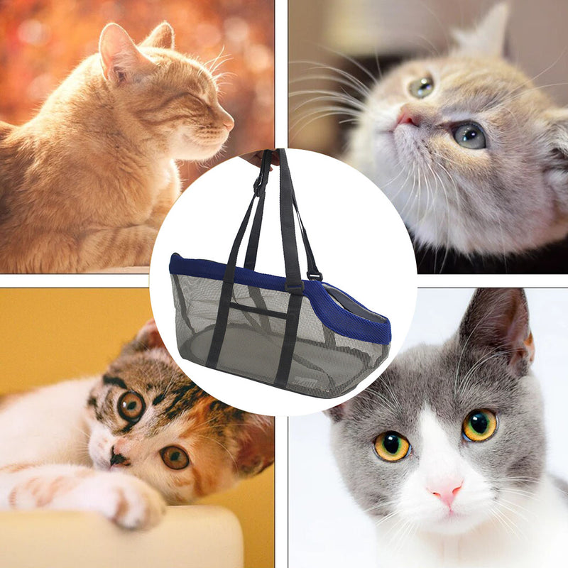 Grey Pet Carrier Bag PVC Mesh Breathable Travel Tote for Dogs Cats 40x20x20cm