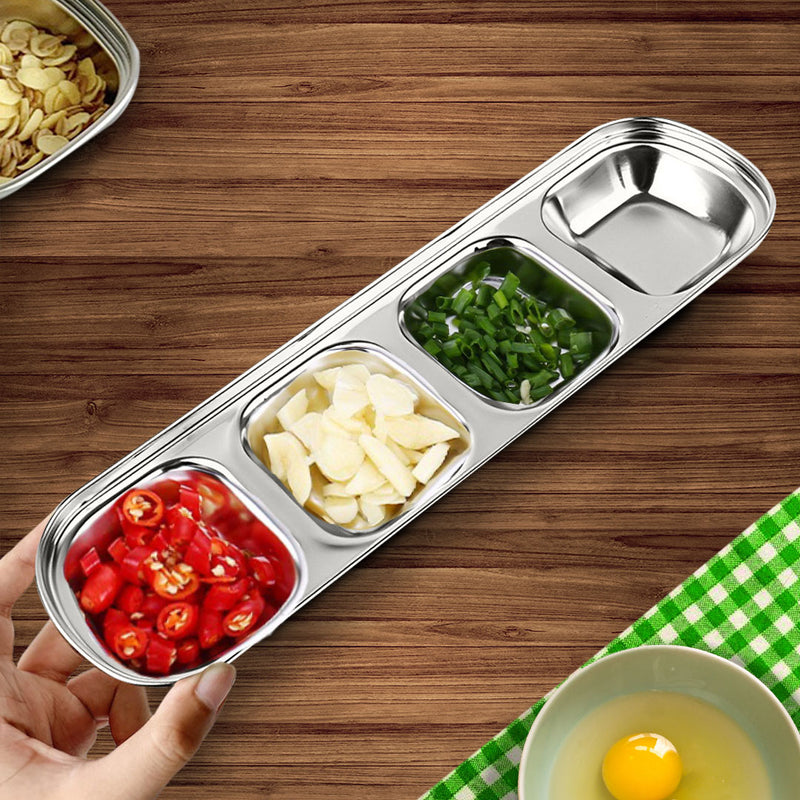 26cm Stainless Steel Four Compartment Divided Sauce Dish Silver