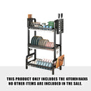 3 Tier 62cm Black Carbon Steel Kitchen Dish Drying Rack with Cutlery Holder