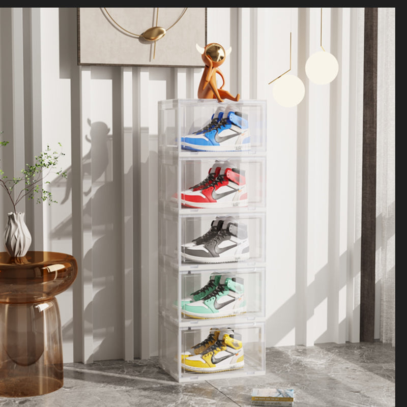 2X 5 Tier Transparent Plastic Shoe Box 35.9x28x110cm Magnetic Door Stackable