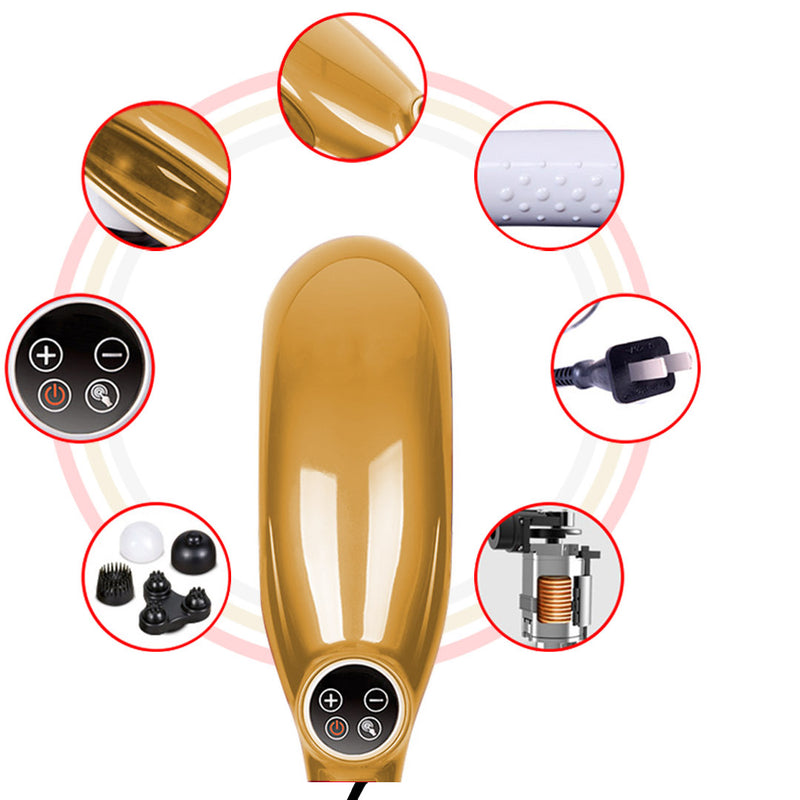 2X Handheld Massager 6 Interchangeable Heads Dual Speed Deep Tissue Yellow