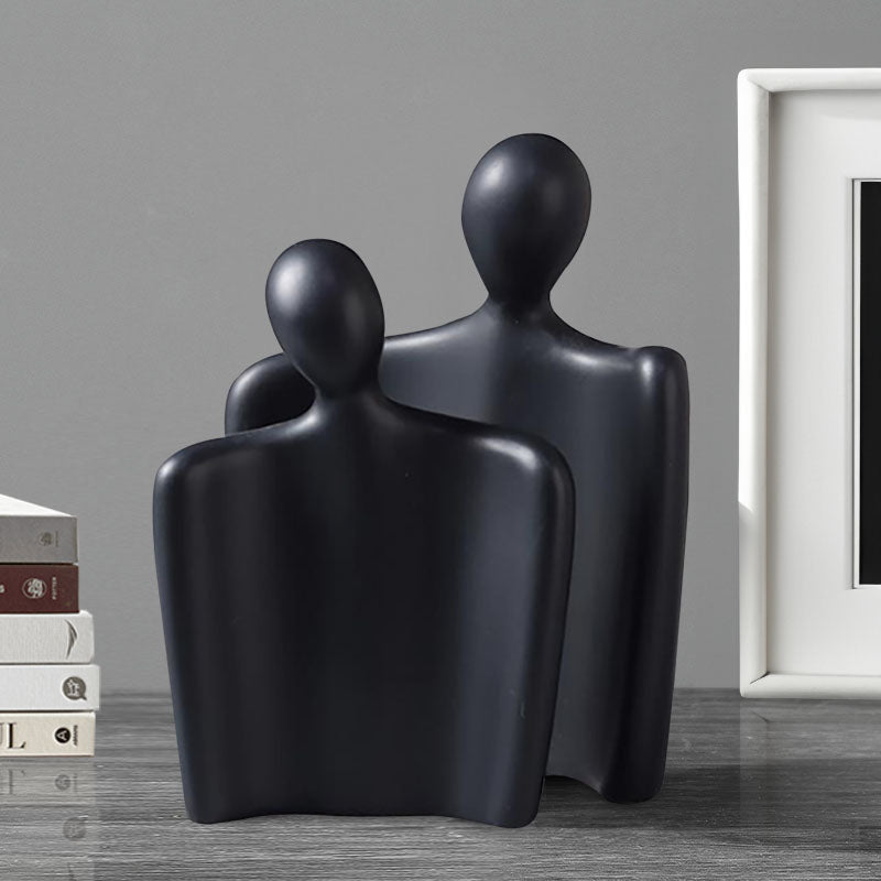 2X Ceramic Minimalist Abstract Human Figurine Sculptures Matte Black 25.5cm 21cm