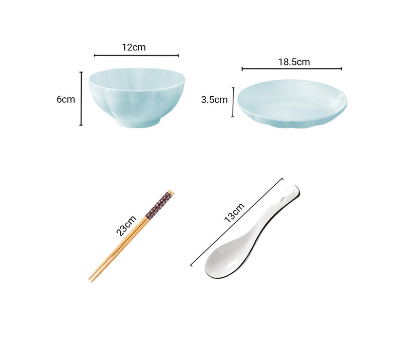 Light Blue Ceramic Dinnerware Bowls Plates 6 Inch 7 Inch Japanese Style Set of 10