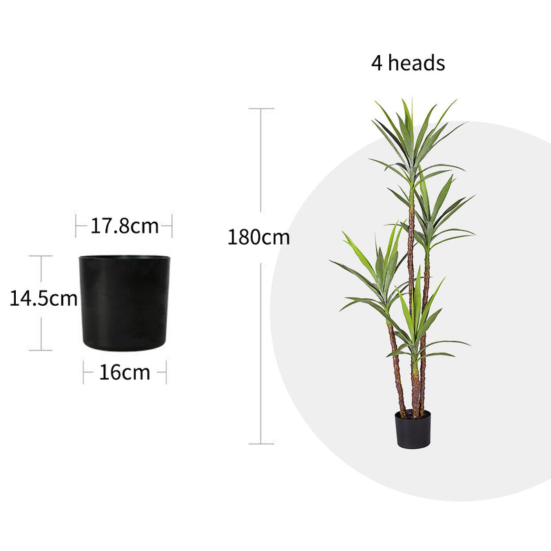180cm Artificial Dracaena Yucca Tree Green Indoor Plant with Black Pot Decor