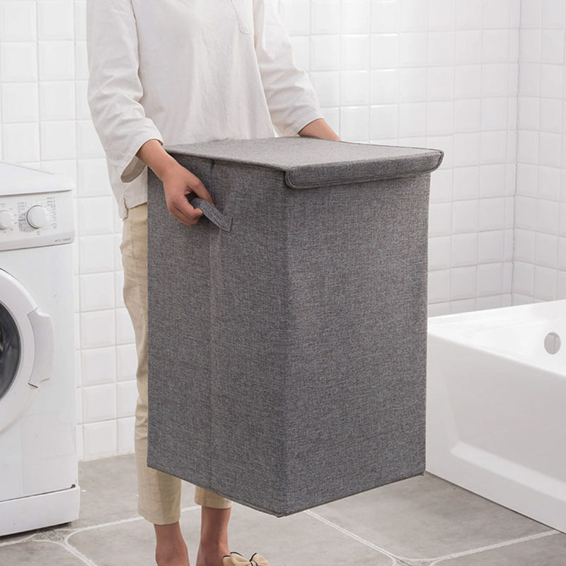 Medium Grey Canvas Collapsible Laundry Hamper Storage Box Foldable Basket
