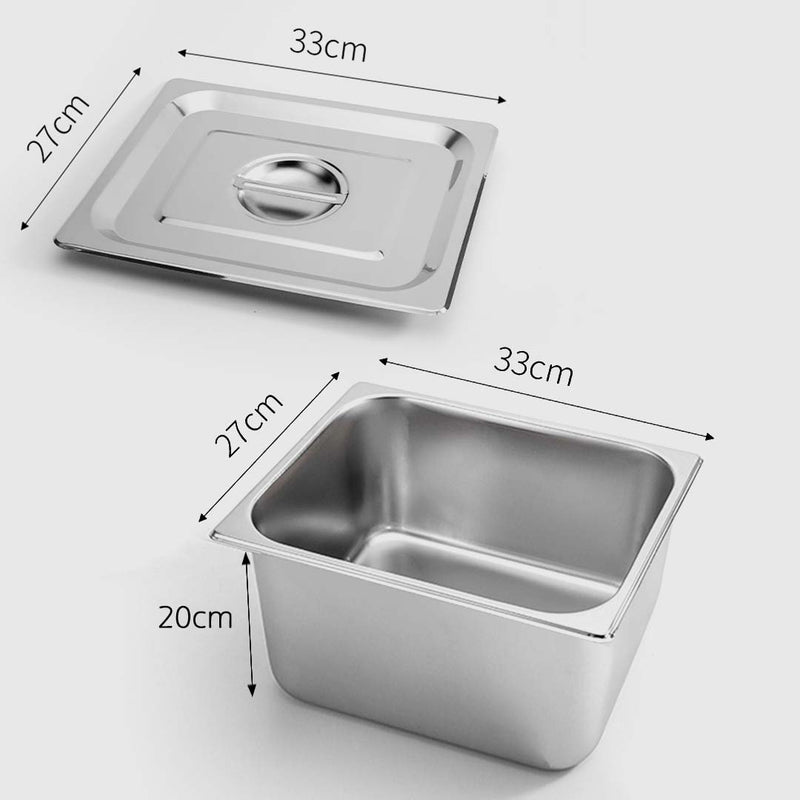 2X Half Size Gastronorm Stainless Steel Pan 27x33x20cm With Lid