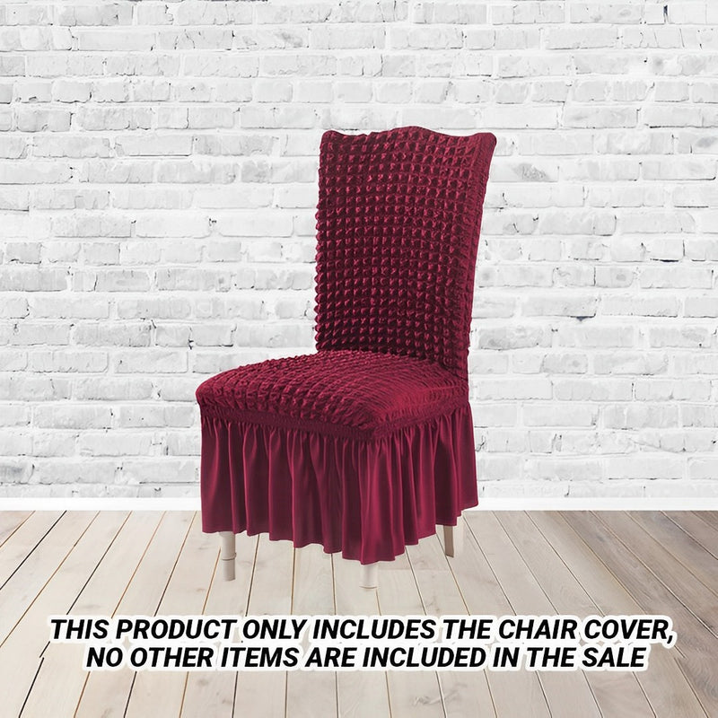 Stretch Polyester Chair Cover Ruffle Skirt Burgundy Fits Back 45 To 60 Cm