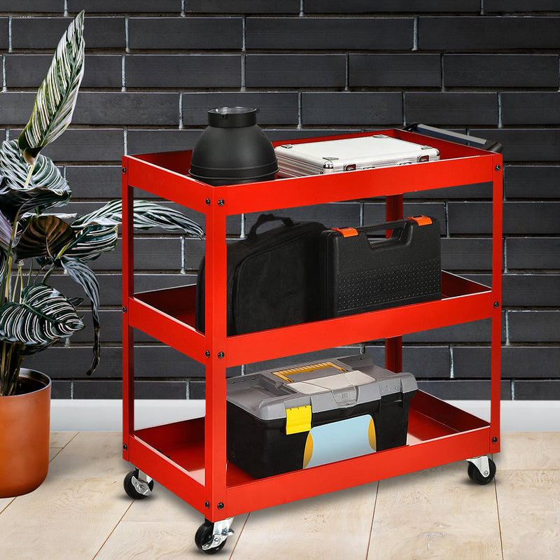 2X Red 3 Tier Heavy Duty Tool Storage Cart Mobile Utility Trolley Steel