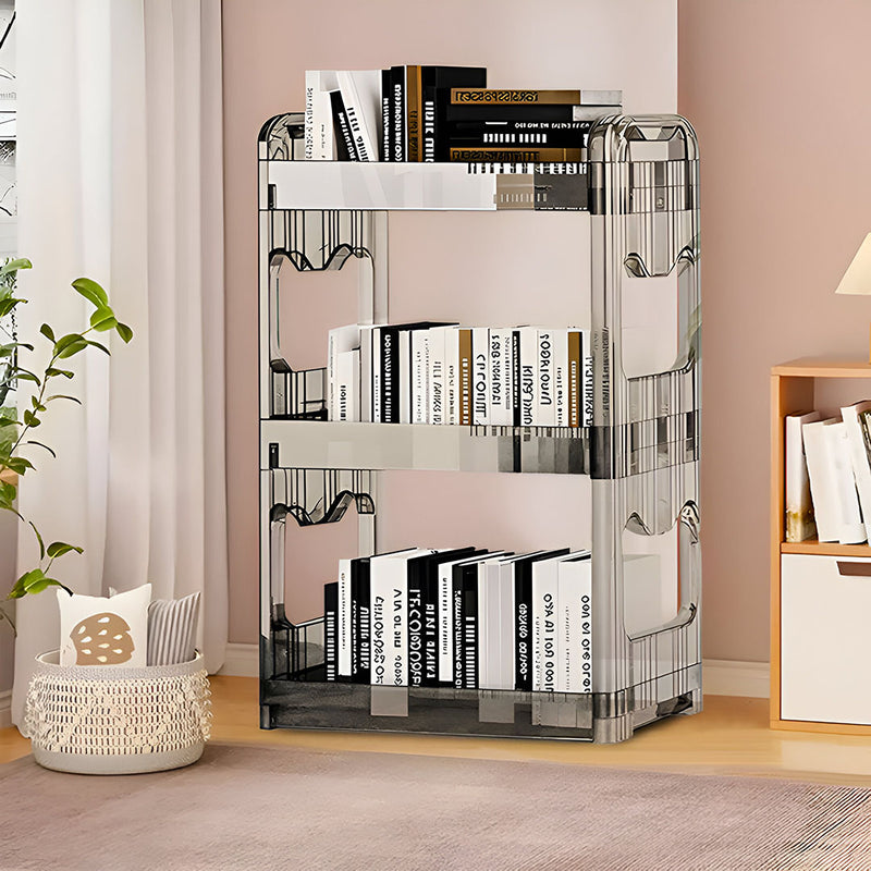 2X Clear 3 Tier Bookshelf Cosmetic Organizer Rack Storage 38x24x62cm With Wheels