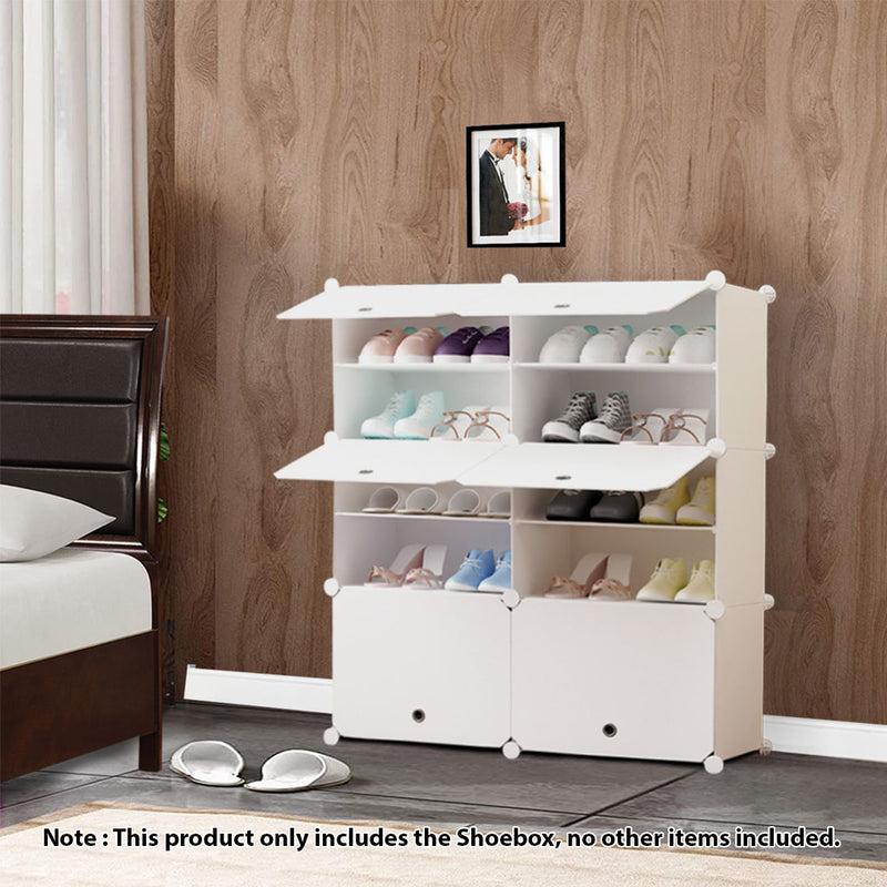 5 Tier 2 Column Shoe Rack Organizer White Stackable Storage Stand With Cover