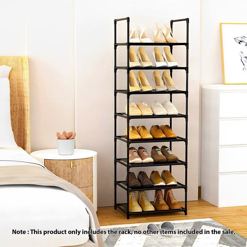 2X 8 Tier Shoe Rack Space Saving Plastic Coated Iron 45x28x140cm Black Handle