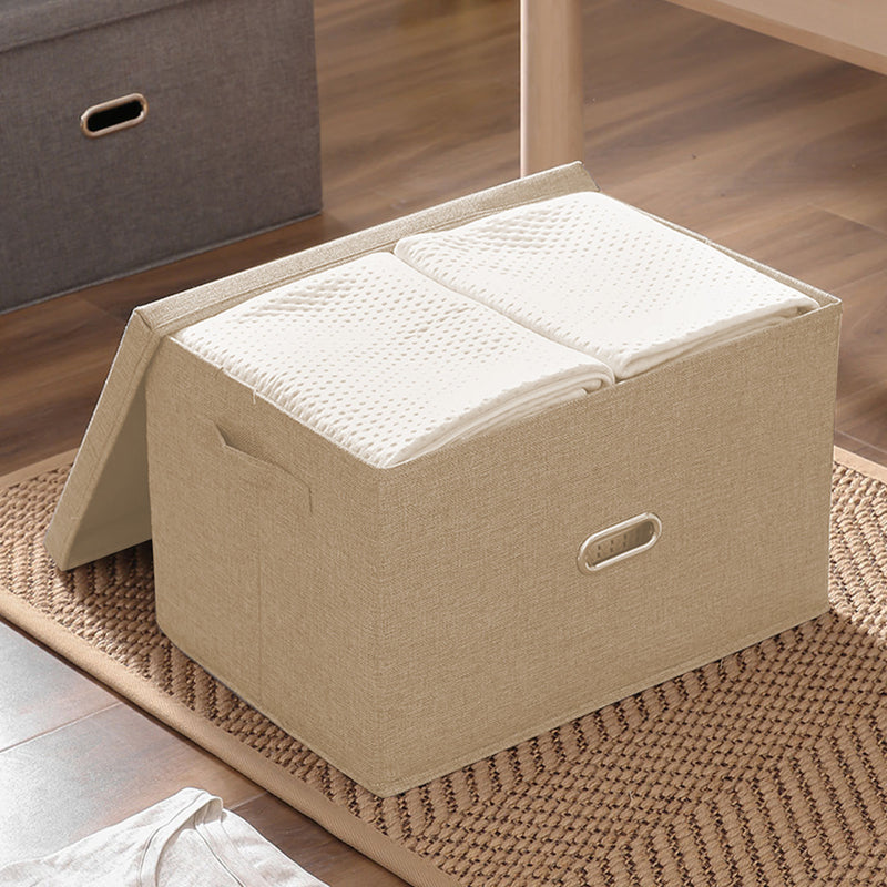 Large Foldable Canvas Storage Box Beige Clothes Basket Organizer 50x35x31cm