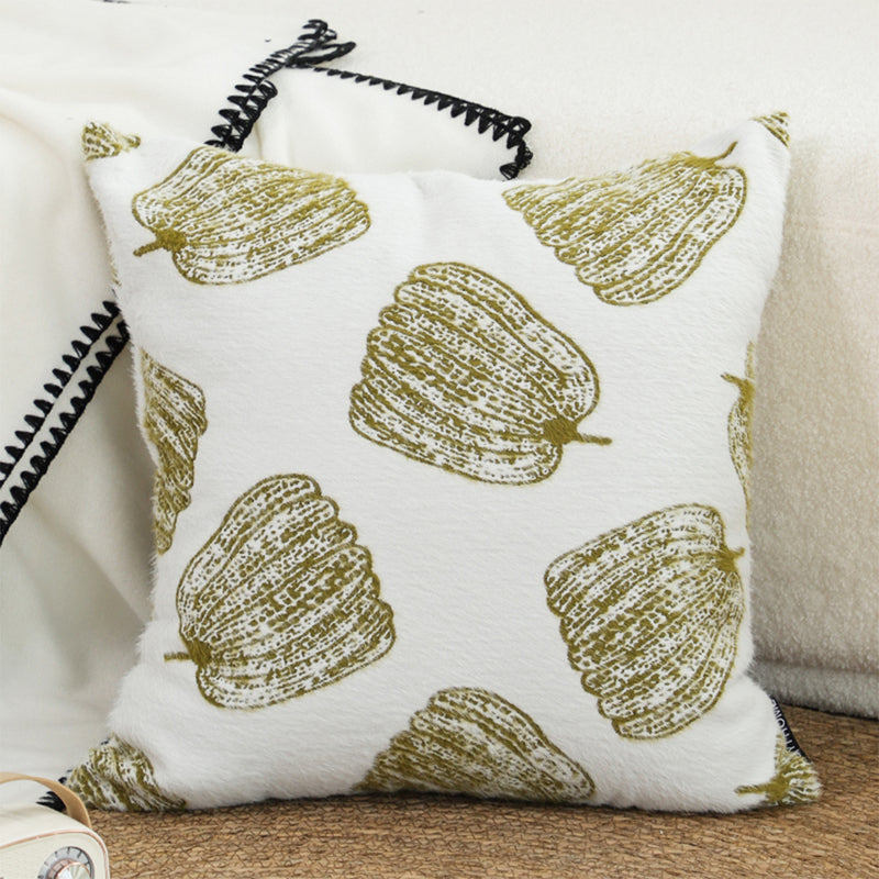 2X 50cm Throw Pillow Pumpkin Pattern Polyester Cotton White Olive Green Decor